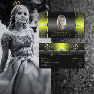 Stylish Black Yellow Squiggled Jewels with Photo Business Card