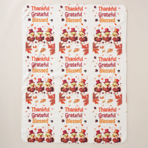Stylish Blessed, Grateful Thankful Thanksgiving Sherpa Blanket