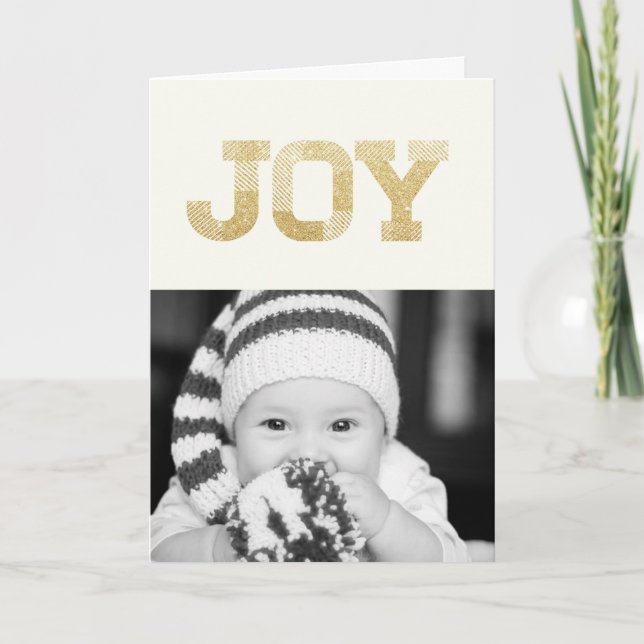 Stylish Block Font Gold Glitter Joy Modern Holiday Card (Front)