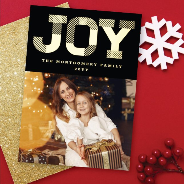 Stylish Block Font Joy Modern Minimalist Photo Foil Holiday Card (Creator Uploaded)