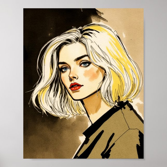 Stylish Blonde Portrait Illustration Poster (Front)