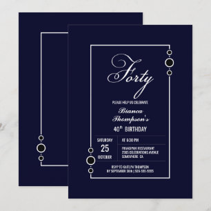 Stylish Blue 40th Birthday Party Invitation