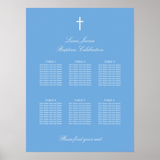 Stylish Blue 6 Table Baptême Poster du tableau (Devant)