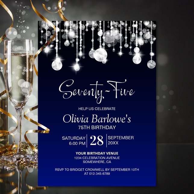 Stylish Blue 75th Birthday Party Invitation (Creator Uploaded)