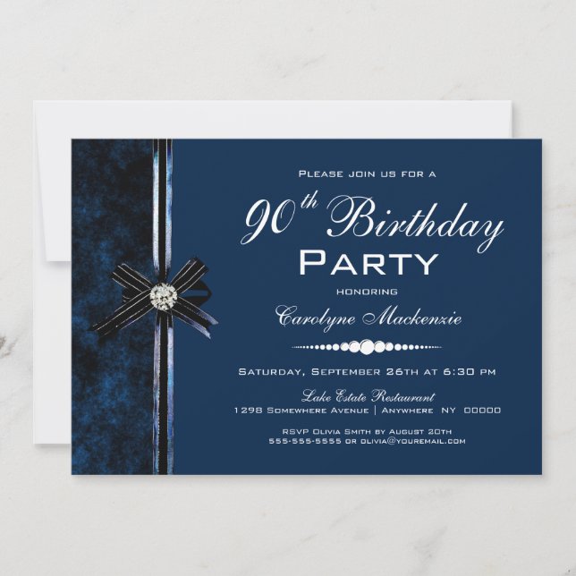 Stylish Blue 90th Birthday Party Invitation (Front)