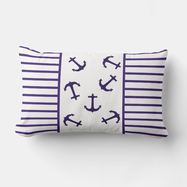 Stylish Blue Anchor Sea Ocean Theme Throw Pillow (Front)