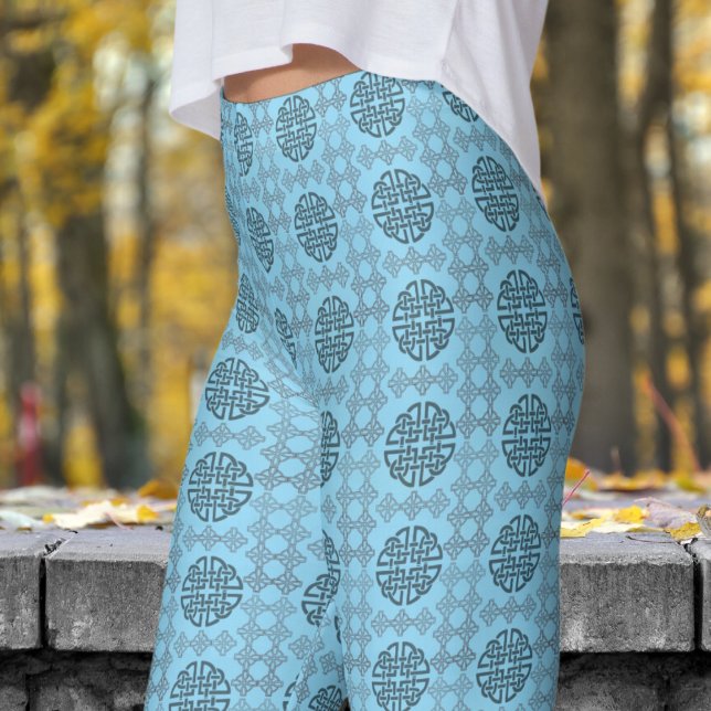 Stylish Blue and Black Circular Tribal Pattern Leggings (Stylish Blue and Black Circular Tribal Pattern Leggings)