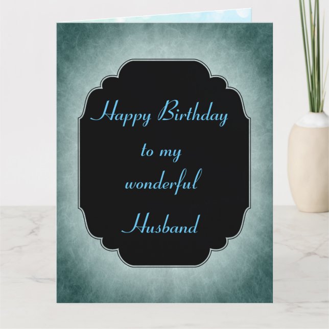 Stylish blue and black Happy Birthday Husband Card (Front)