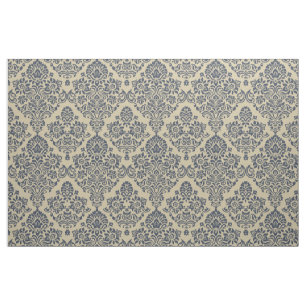 Stylish Blue and Cream Damask Pattern Fabric