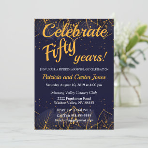 Stylish Blue and Gold 50th Anniversary Invitation