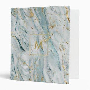 Stylish Blue and Gold Marble Monogrammed Binder