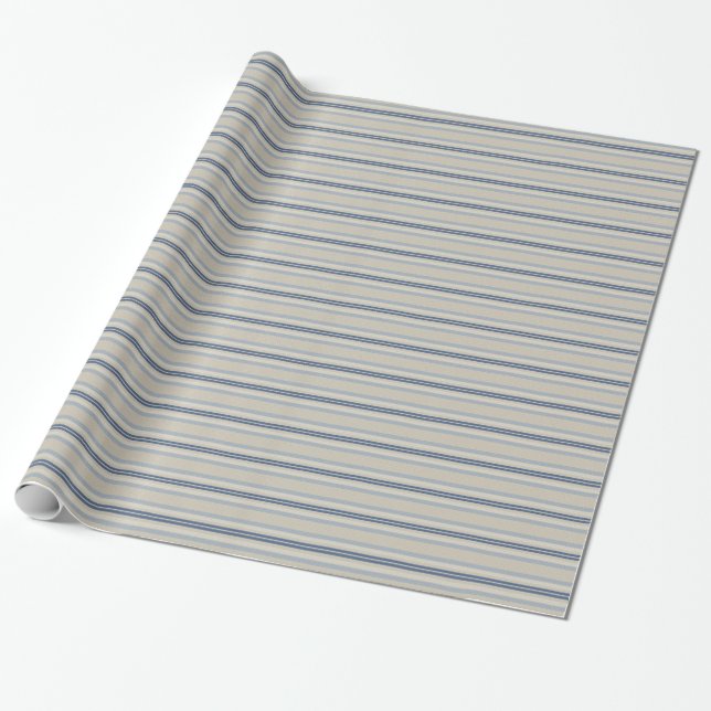 Stylish Blue and Ivory Striped Wrapping Paper (Unrolled)