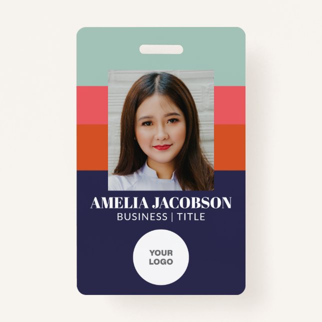 Stylish Blue and Red Employee Photo ID Logo Badge (Front)
