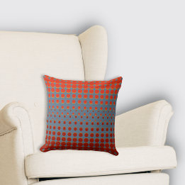 Stylish Blue and Red Halftone Dots Throw Pillow