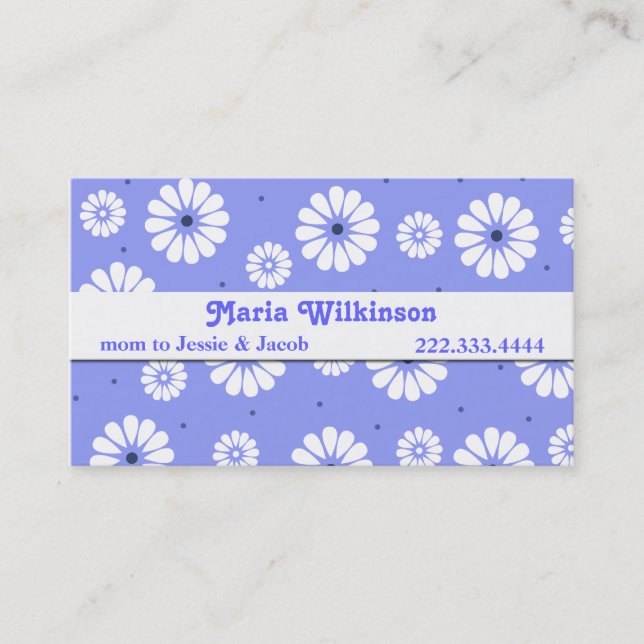 Stylish Blue and White Daisy Mommy Card (Front)
