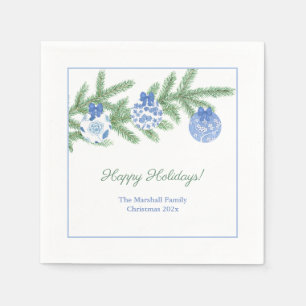 Stylish Blue And White Ornaments Holidays Party Napkin