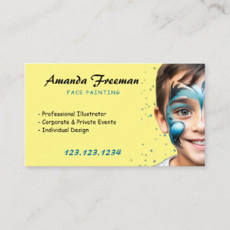 Stylish Blue and Yellow Party Face Painter Business Card