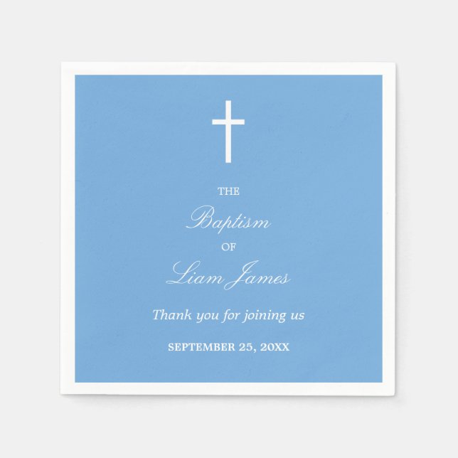 Stylish Blue Baptism Party Napkins (Front)