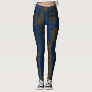 stylish blue &brown abstract pattern leggings