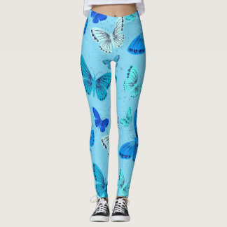 Stylish blue butterfly print leggings - comfortabl