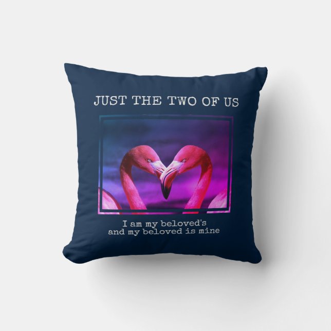 Stylish Blue Christian Flamingo Couples Throw Pillow (Front)