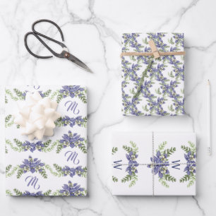 Stylish Blue Columbine Floral Watercolor  Wrapping Paper Sheet