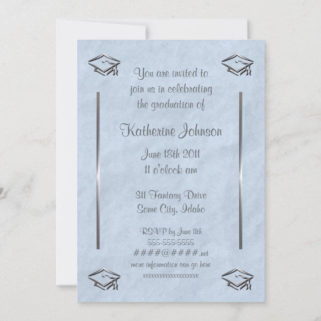 Stylish Blue Customizable Graduation Invitations (Back)