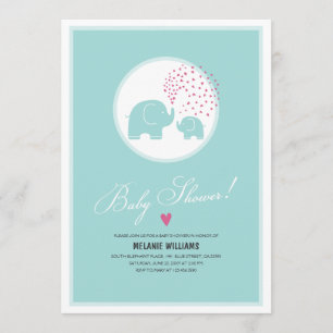 Stylish Blue Elephants Baby Shower Invitation