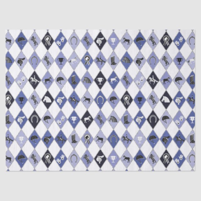 Stylish Blue Equestrian Diamond Pattern Tissue Paper (Front)