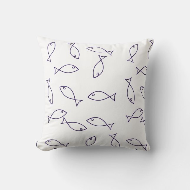 Stylish Blue Fish Pattern Sea Theme Throw Pillow (Front)