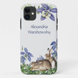 Stylish Blue Floral Rabbit Vintage Watercolor iPhone 11 Case