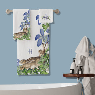 Stylish Blue Floral Rabbit Watercolor Cute Bunny