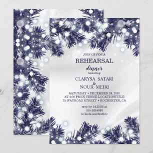 Stylish blue flower light pattern rehearsal dinner invitation