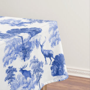 Stylish Blue French Toile Deer Forest Pattern Tablecloth
