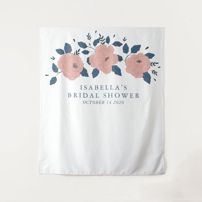 Stylish Blue Garden Flower Custom Bridal Shower Tapestry (Front)