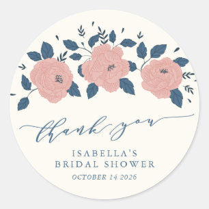 Stylish Blue Garden Flower Personalized Thank You Classic Round Sticker