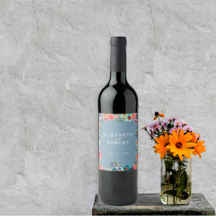 Stylish Blue Garden Rustic Boho Chic Wildflower Wine Label