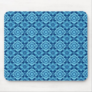 Stylish Blue Geometric Floral Pattern Mouse Pad