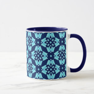 Stylish Blue Geometric Floral Pattern Mug