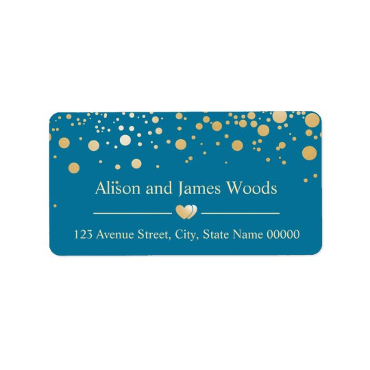Stylish Blue Gold Confetti Dots Wedding Love Heart