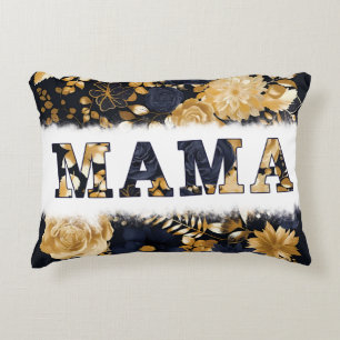 Stylish Blue + Gold Floral MAMA Present From Kids Accent Pillow