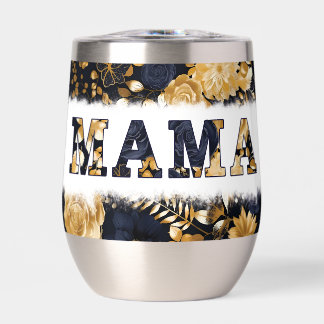 Stylish Blue Gold Stainless Steel Floral MAMA 