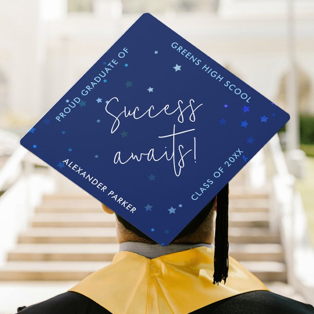 Stylish Blue Grad Achievement Motivational Script Graduation Cap Topper (Creator Uploaded)