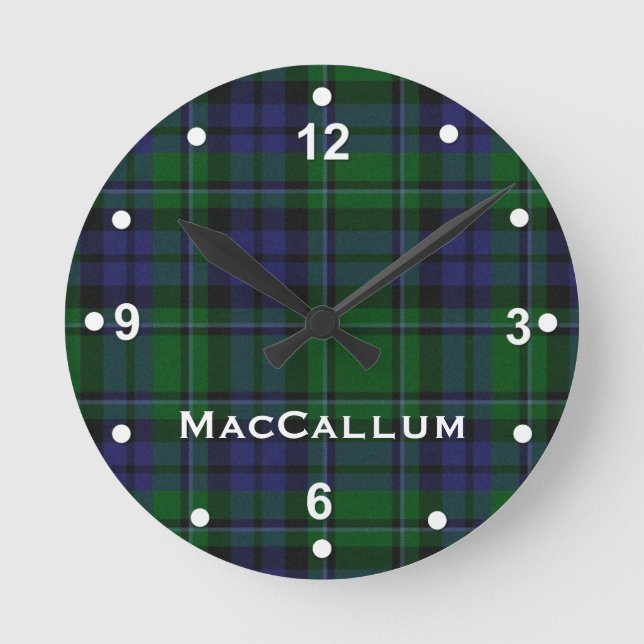 Stylish Blue & Green MacCallum Tartan Plaid Round Clock (Front)