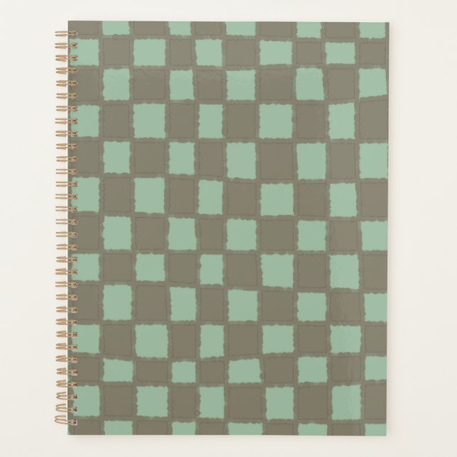 Stylish Blue Grey Chequered Chequerboard Pattern Planner (Front)