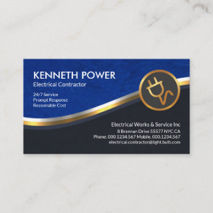 Stylish Blue Grunge Silver Gold Wave Electrician Business Card