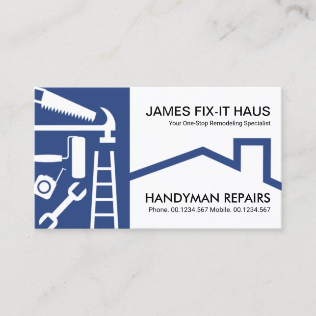 Stylish Blue Handyman Tools Layer Builder  Business Card (Front)
