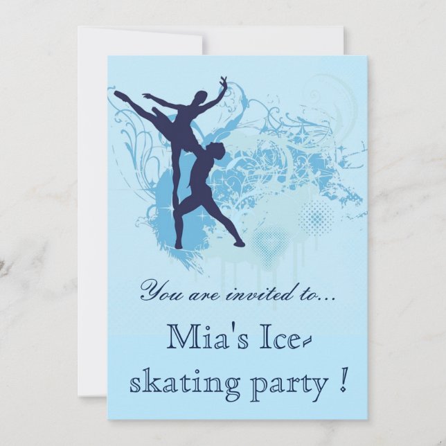 Stylish blue Ice-skating party birthday party Invitation (Front)