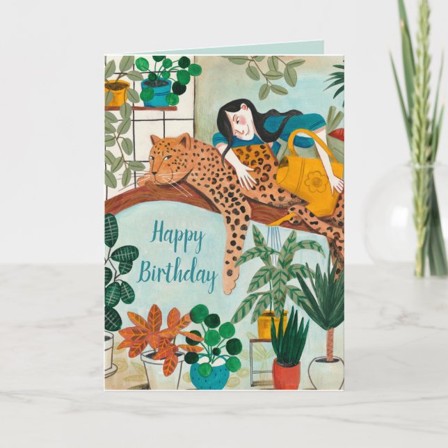 Stylish blue interior plants panter gardening card (Front)