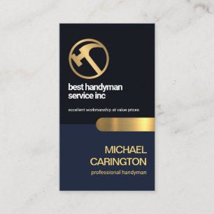 Stylish Blue Layers Gold Tab General Contractor Business Card